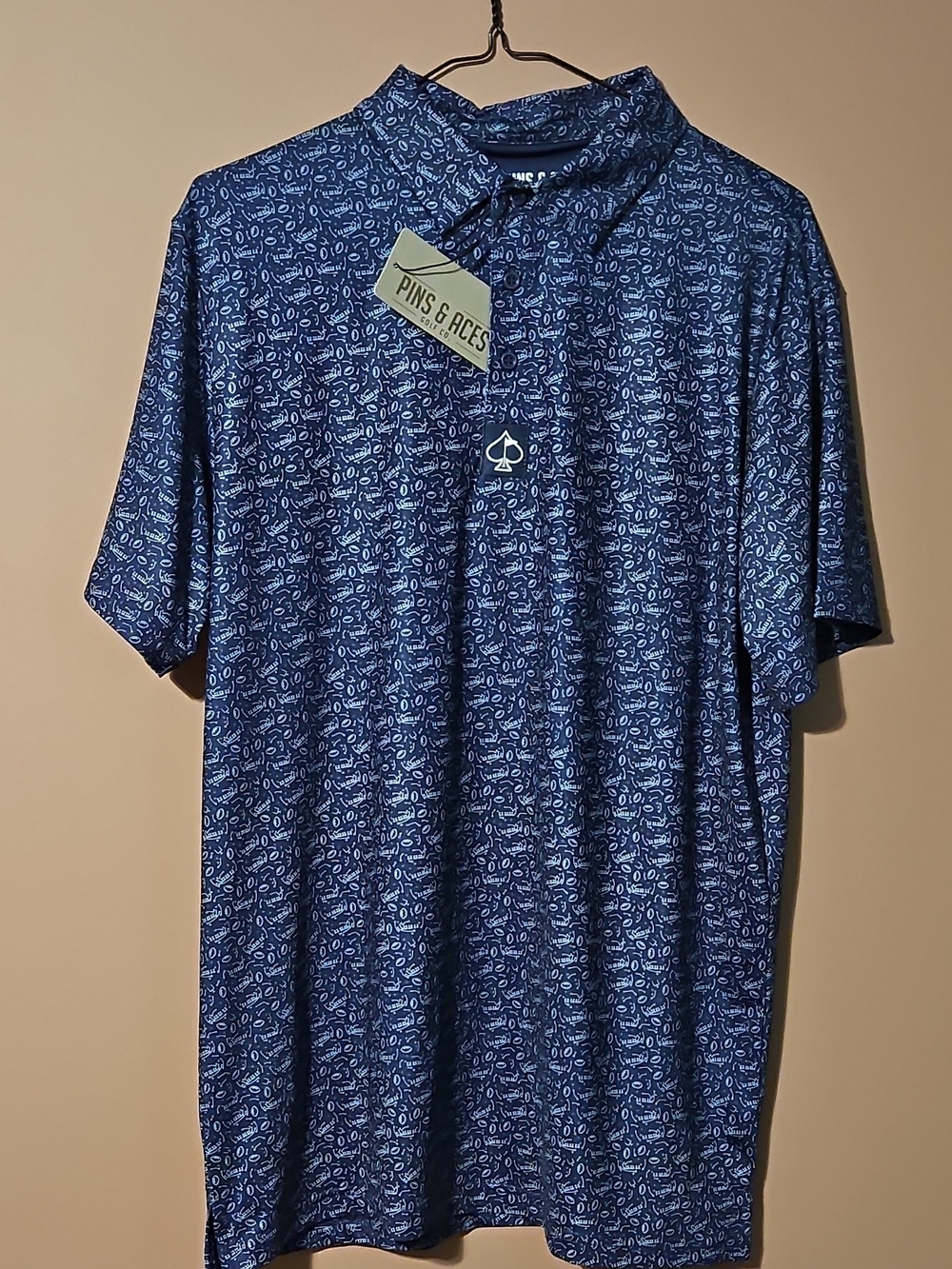 Pins & Aces Men's Navy Blue Printed Polo